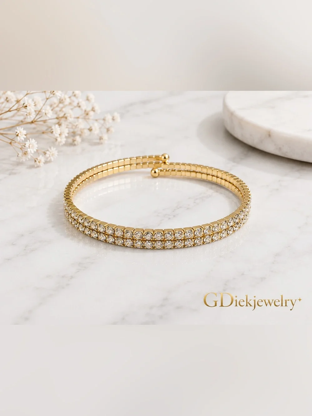 Goldfilled  Crystal Double Row Bangle Bracelet